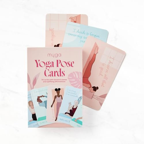 Myga Affirmation Yoga Pose Cards – 70 Übungskarten mit Sanskrit-Namen & Bestätigung – Mini-Fitness- & Sequenzierungsdeck für Anfänger & Fortgeschrittene Yogis – Kompakte Größe für Zuhause