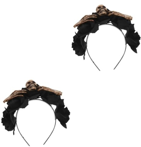 Healeved 2 Stück Halloween Haarreif mit Künstlichen Blumen und Skelett Design Einzigartiger Kopfschmuck für Halloween und Tag Toten Partys Bequem und Stabil für Damen als Kostüm Accessoire