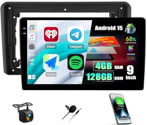 CAMECHO 4+128G 9 Android 15 Navi Autoraido para Audi A3 2003-2013 con Cámara Trasera, Wireless Carplay Bluetooth Radio con Android Auto FM/RDS GPS WIFI Mirror Link +Canbus HD 1280*720 Pantalla Táctil