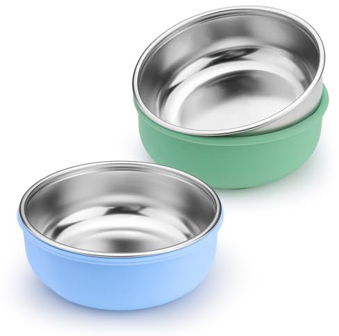 Diakey Lot de 2 gamelles pour chat en acier inoxydable avec coque amovible en silicone avec ventouse, antidérapantes, 400 ml, pour chat intérieur/extérieur