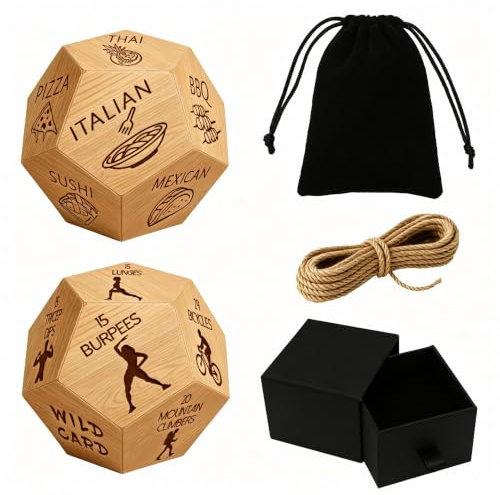 UNICRAFTALE 2er Set Holz 12 Arten Essen Und Aktivitäten Entscheidungswürfel Hochzeitsgeschenke Lustige Essenswürfel Mit Samtbeuteln Schnur Und Kartons Für Jahrestagsgeschenke
