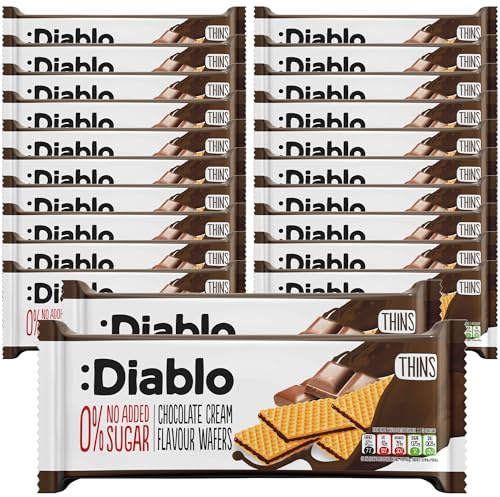 Diablo No Added Sugar Chocolate Cream Wafers - Nut-Free & SOYA-Free Thin Wafers, Perfect for Guilt-Free Snacking & Special Occasions, Sweet Treats for All - 150g, Pack of 26