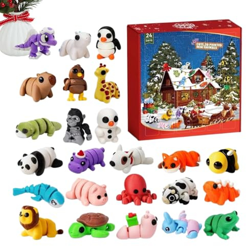 24 Day Sensory Toy Christmas Countdown Calendar, Fidget Toy Advent Calendars 2025, 3D Printed Animal Figures Fidget Advent Calendars, Articulated Flexible Animal Figurines Toys Christmas Decorations