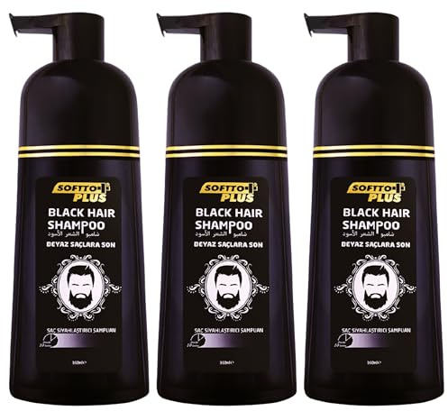 Softto+ Plus Black Hair Shampoo, Abdeckung weißer & grauer Haare in 10 Minuten, keine Flecken, inkl. Handschuhe, für Damen und Herren, 2 x 350 ml Inhalt/Schwarz