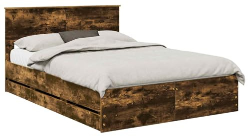 vidaXL Bettrahmen Geräucherte Eiche 140 x 200 cm Ingenieurs Holz, Moderner Bett, rechteckiger Rahmen, versteckter Stauraum, einfach, Möbel für drinnen, Schlafzimmerdeko