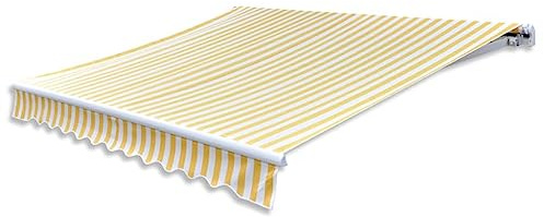 Gelenkarmmarkise Handbetrieben 300 cm Gelb/Weiß, UV-beständig, wasserabweisend, für Terrasse und Garten, mit 2 Wandhalterungen