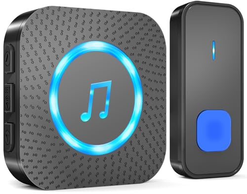 Funkklingel, Kabellose Türklingel 400m Reichweite IP55 Funk klingel Set Aussen Wasserdicht, Haustür Klingel kit mit 1 Plug-In-Empfänger und 1 Sender, 55 Melodien Doorbell Mit LED-Blitz, Schwarz