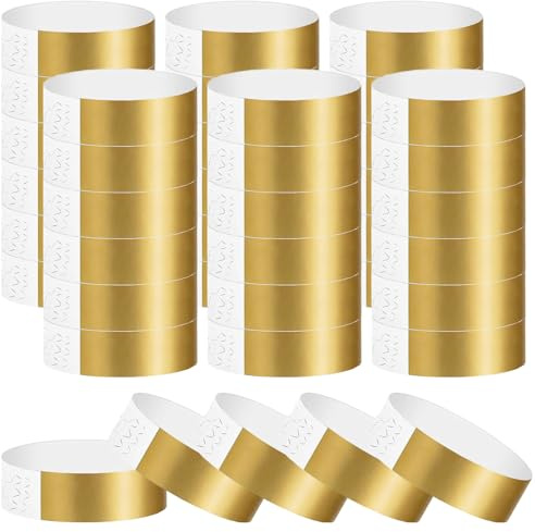 Wosyoodo 200Pcs Event Wristbands, Waterproof Paper Wrist Bands | Entrance Wrist Bands, Coloured Admission Bracelets for Parties, Concerts, Festivals & Clubs(Gold)