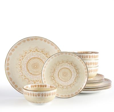 Sweejar Home Dinnerware Sets Service for 4, 12 pcs Porcelain Plates and Bowls for Kitchen, Housewaring Gift, Chip and Scratch Resistant Dish Set, Dishwasher and Microwave Safe Plate Set, Yellow