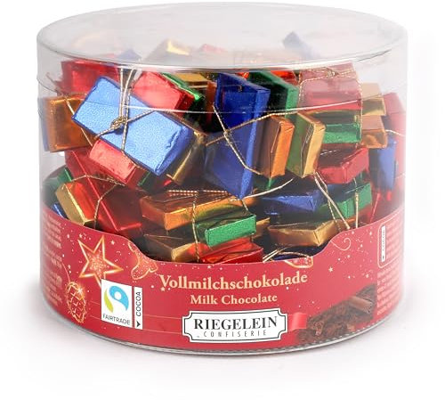 Riegelein Napolitains 282g – 88 kleine Schokoladentäfelchen - Schokolade Mix Fairtrade zertifiziert – Vollmilch Weihnachten-Schokolade – Essbare Schoko-Deko & Pralinen einzeln verpackt