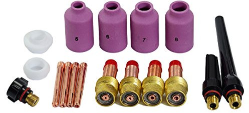 RIVERWELD TIG - Gasspiegel - Kollektorgehäuse 45V, 10N Aluminiumoxid - Düsen, Keramikkelche 54N Sortiment mit verschiedenen Größen, Kit für SR WP 17 18 26 WIG - Schweißbrenner, 17 Stück
