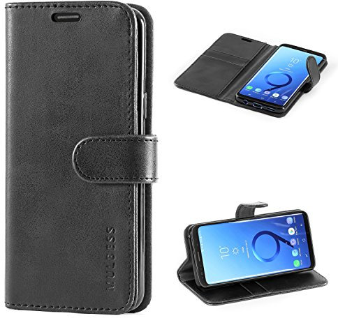 Mulbess Phone Case for Samsung Galaxy S9 - Flip Wallet Cover - Magnetic Protective Leather Case with Credit Card Slot - Black