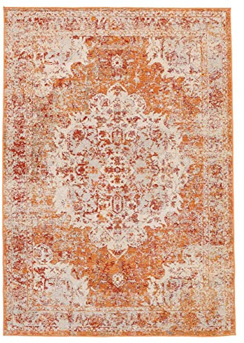 RugVista, Nadia, Teppich, Kurzflor Teppich, 140 x 200 cm, Rechteckiger, Modern, Oeko-Tex Standard 100, Polypropylene, Flur, Schlafzimmer, Küche, Wohnzimmer, Orange, Mehrfarbig