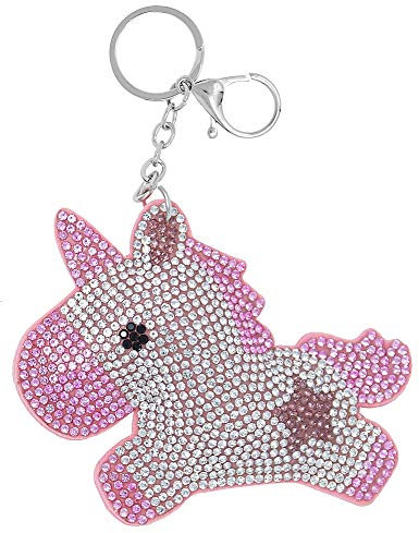 Porte-clés Licorne pailletée Rose avec Strass et Porte-clés et Mousqueton