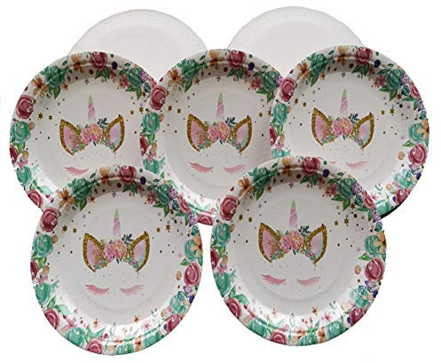 Ototon Assiettes en Papier Jetables Licorne Coloré Assiettes de Fête Rondes Pour Mariage Anniversaire Party Dessert 20pcs