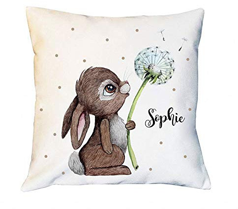 ilka parey wandtattoo-welt Kissen Hase Häschen mit Pusteblume & Name Wunschname inkl Füllung Dekokissen Zierkissen ks325