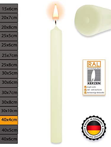 WikaKerzen Stumpenkerze-Rohling Blanko [ideal zum Basteln und Verzieren mit Wachs] zur Taufe Geburtstag Hochzeit Kommunion Altarkerze Kaminkerze Laternenkerze Dekokerze (Elfenbein, 40 x 4 cm)