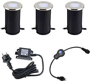 3er Set LED Bodeneinbauleuchte aus Edelstahl, Rund, 12V, 3-Stufendimmer(0.3W-0.6W-1W)