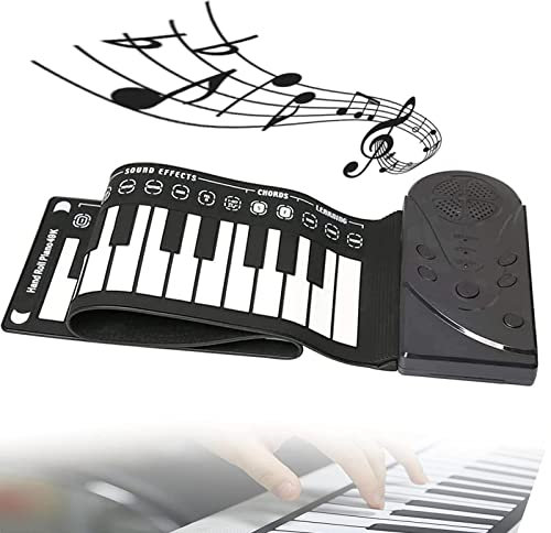 MOVKZACV - Piano enrollable de 49 teclas, teclado eléctrico de música electrónica, altavoz estéreo integrado, portátil, piano de silicona suave, flexible, plegable, regalo para niños y principiantes