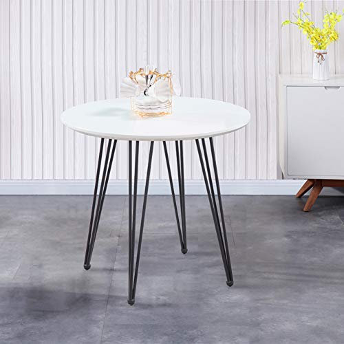 GOLDFAN Esstisch Weiß Küchentisch Modern Klein Wohnzimmertisch Rund Matt Tischplatte mit Schwarz Beine für Büro Küche 80x80x75cm