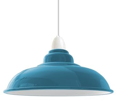 LEDSone Easy Fit Lampada a sospensione industriale in stile vintage Paralume in metallo con piastra riduttrice (E27), paralume per lampada a sospensione per camera da letto, soggiorno. (Blu)