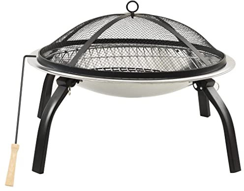 vidaXL Foyer et Barbecue avec Tisonnier 2 en 1 Barbecue de Jardin Bol de Feu de Terrasse Foyer de Patio Extérieur 56x56x49 cm Acier Inoxydable