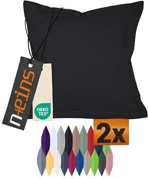 npluseins Doppelpack Baumwoll-Kissenbezüge - Moderne Wohndekoration in schlichtem Design 317.361, 80 x 80 cm, schwarz