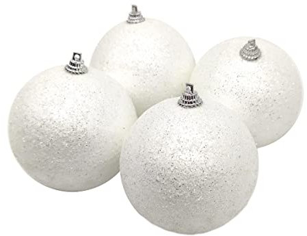 DARO DEKO Weihnachtskugel mit Glitzer Ø8cm 4 Stück weiß Christbaumkugel Christbaumschmuck