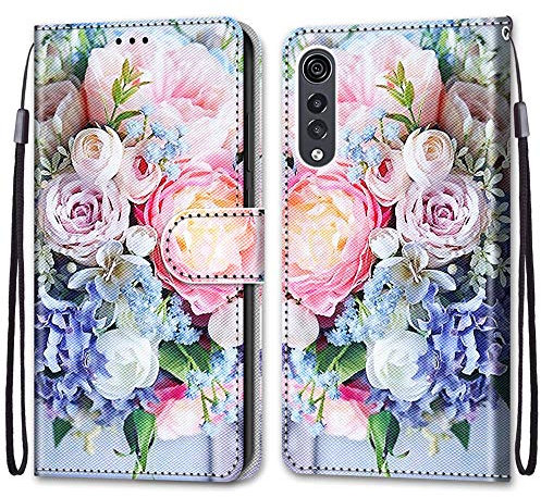 Mo-Somnus Kompatibel mit LG Velvet Hülle, Leder Handyhülle mit Kartenfach Geld Slot Ständer PU Ledertasche TPU Bumper Wallet Flip Brieftasche Magnetische Schutzhülle Case Etui (Blume 3)