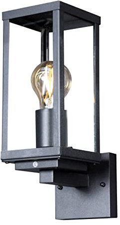 Eco-Light Leuchten Außen-Wandlampe Karo,1 flammige Außenleuchte inkl. Dämmerungssensor,Außenlampe aus Aluminium in Schwarz, 1 x E27 max. 60 Watt, klassische Außenwandleuchte