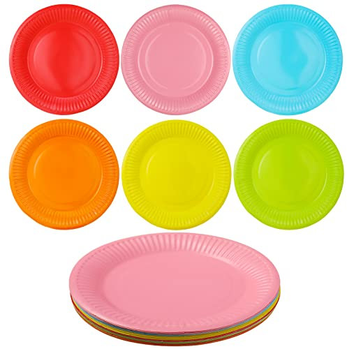Xinstroe 30 Stück DIY Bunt Pappteller, Bunt Party Pappteller Rund Teller Papierteller Partyteller Für Feste und Feiern wie Geburtstag oder Grillabend