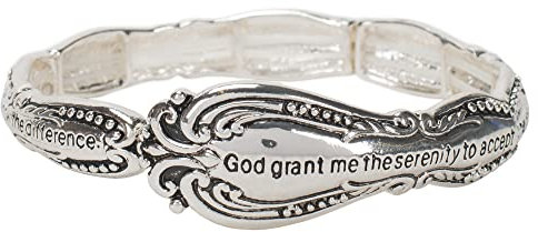 Dicksons Serenity Prayer Silver Plated Spoon Handle Engraved Tile Stretch Bracelet, One Size, Silver-plated Metal, no gemstone