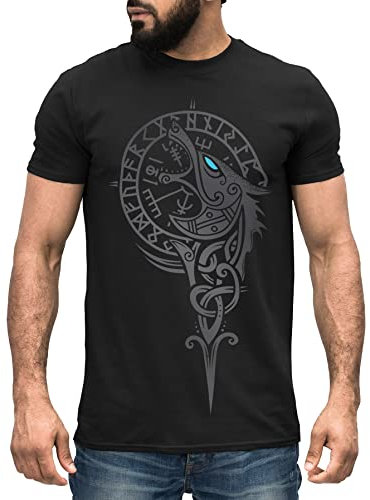 Neverless® Herren T-Shirt Wikinger Kompass Fenriswolf Fenrir Vegvisir Wolf Asgard Valhalla schwarz 3XL