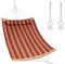 CASART Double Size Hammock, Quilted Hammock with Detachable Pillow, Curved Spreader Bar & Steel Chains, Camping Swing Hammock for Patio Garden Poolside (Bamboo Spread Bars, Red + Yellow)