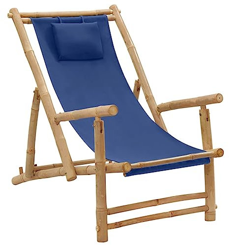 vidaXL Liegestuhl Verstellbar Campingstuhl Strandstuhl Klappstuhl Gartenstuhl Terrassenstuhl Balkonstuhl Gartenliege Stuhl Bambus Canvas Marineblau