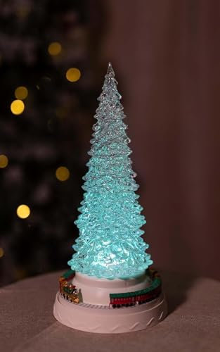Marco Paul 27 cm Farbwechsel Glitzer Weihnachtsbaum Wasser Spinner LED Weihnachtsdekoration Batteriebetriebene Innendekoration Festlich Leuchtet Wirbel Wasser gefüllt Baum Acryl Weihnachtsdekoration
