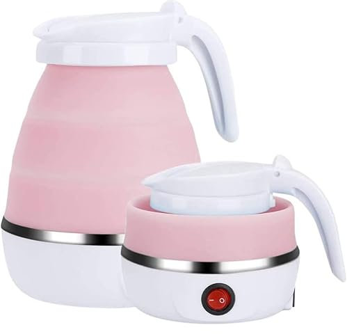 Collapsible Electric Kettle, Portable Kettle for Travel, Silicone Electric Water Boiler, Tea Heater, Coffee Maker, Foldable Kettle with Separable Power Cord for Outdoor Hiking Camping (Pink)