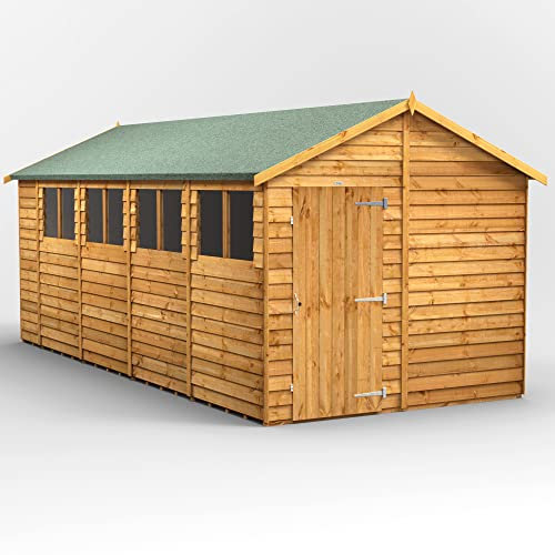 Powersheds High Grade Premium Apex Garden Overlap Wooden Shed with Security Features, Door & Window Flexibility, made from Extra Thick Timber & Toughened Glass