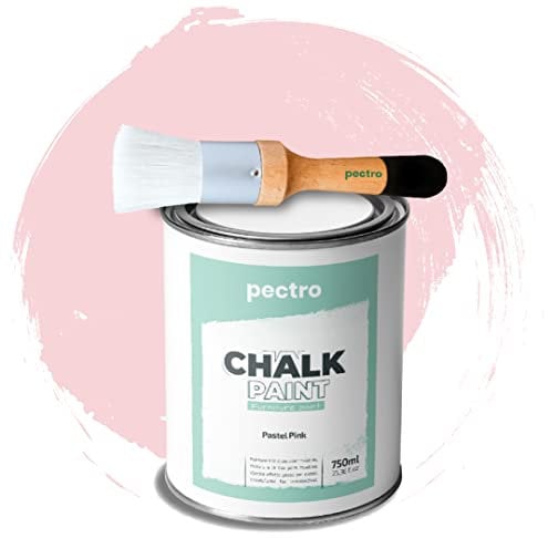 PACK Kreidefarbe für möbel 750ml + Malerpinsel speziell für Chalk Paint - Möbellack Natürlicher Kreideeffekt - Farbe für Holz (PASTELLROSA)