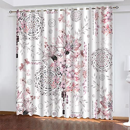 Gardinen Rosa Graue Blumen Vorhänge Verdunklungsvorhänge Vorhang Blickdicht Curtains Thermovorhang Gardinen Wohnzimmer Schlafzimmer Gardinen mit ösen 2 Stücke(2x110x215cm