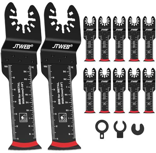 JTWEB Extra Long Oscillating Saw Blades - 12PCS Arc Edge Bi-Metal Multitool Blades Precise Cut for Wood with Nails, Wood, Metal, Universal Quick Release Power Oscillating Tool Blades Kits for Dewalt