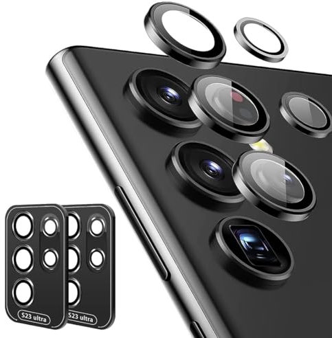 PSOWQ 5 pièces Protection Lentille pour Caméra Arrière pour Samsung Galaxy S23 Ultra (2023),Verre trempé Fin résistant aux Rayures,protecteurs d'objectif d'appareil Photo individuels,Lot de 5 - Noir
