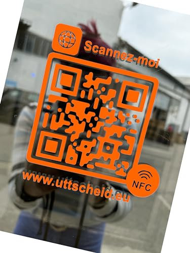 QR-Code und NFC - Hochleistungs-PVC-Aufkleber in orange für Schaufenster, Fahrzeug, Theke - Facebook - Instagram - Webseite - TripAdvisor… 10 cm x 10 cm
