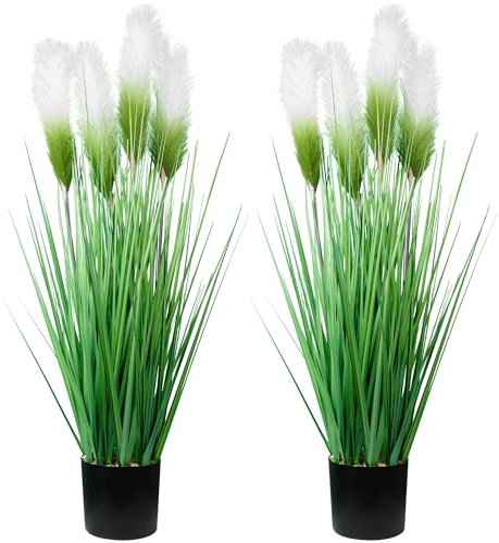 colorspec Künstliche hohe Graspflanze mit Schilfblüten,1Töpfe, 83 cm/33 Zoll, künstliches Pampasgras, Zwiebelgras, grüne Bodenpflanzen, Türdekoration für Wohnzimmer, Badezimmer, Garten (Weiß)