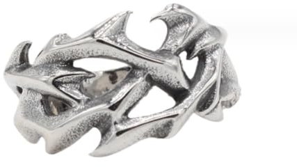 BISONBLUE Ringe Herren Ring Damen Männer Rings Geschenk Vintage Dornenkrone Ring Herren Eheringe für Frauen Biker Geschenk 8 Silber