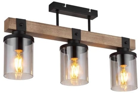 Globo 3-flammig Deckenleuchte Lila schwarz mit Holz - 15555-3D