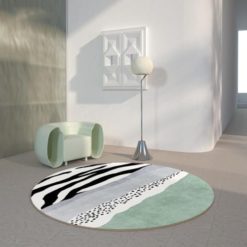 Nyescasa Runder Teppich Streifen Geometrie Modern Kurzflor 120cm Flauschig Abstrakt Design für Schlafzimmer Wohnzimmer Esszimmer Innen Dekorative Kinderzimmer