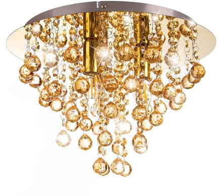 Nowa Kristall Deckenleuchte gold Kristall Deckenlampe gold Kronenleuchter Deckenlampe Schlafzimmer, Metall poliert, Glas, 3x E14, DxH 38x26 cm
