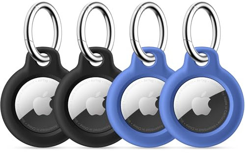 Epova 4er Pack Airtag Schlüsselanhänger, Airtag Anhänger mit Keyring, Licht Hart PC Kratzschutz Airtag Hülle Case Kompatibel mit Apple Airtag für Schlüssel,Tasche, Schwarz/Schwarz/Blau/Blau