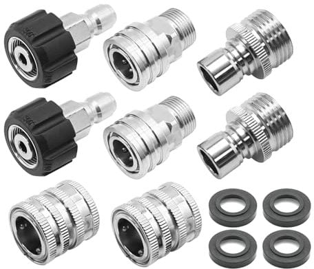 Hoypeyfiy 8 Pcs Pressure Washer Adapter Set, M22 Swivel to 3/8 Inch Quick Connect, 3/4 inch to Quick Release, Stainless Steel Garden Hose Connect Fittings